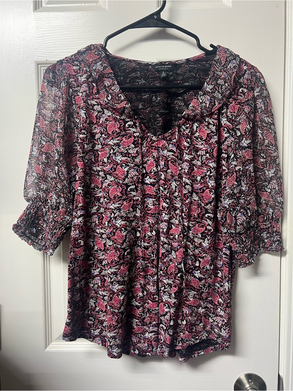 Lucky Brand Black Top with Pink Floral Print